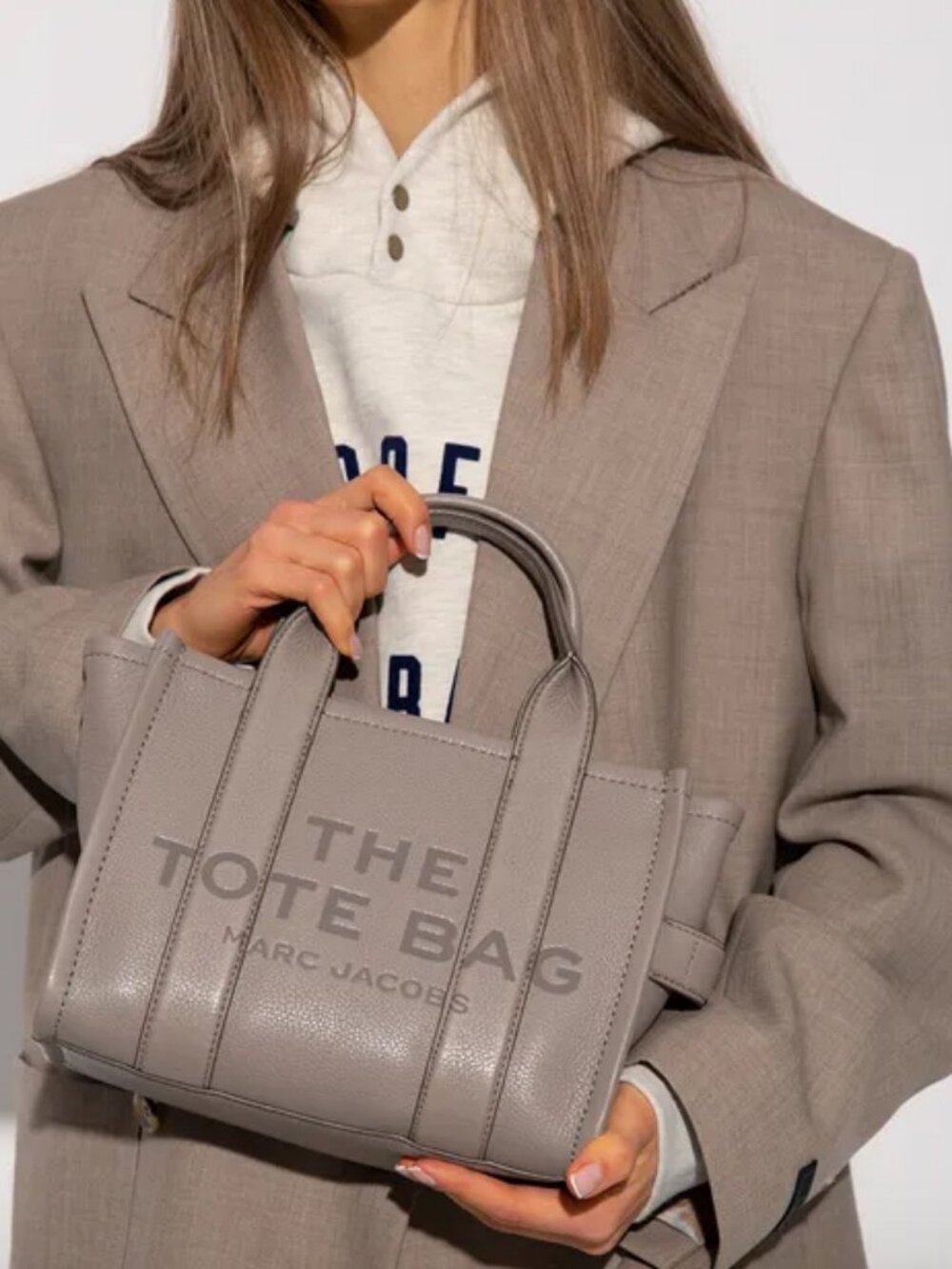 Marc Jacobs Women's Gray The Leather Small Cement Tote Bag